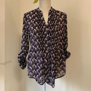 Blouse monkey print with adj Sleaves, pleats, buttons in front, 100% cotton